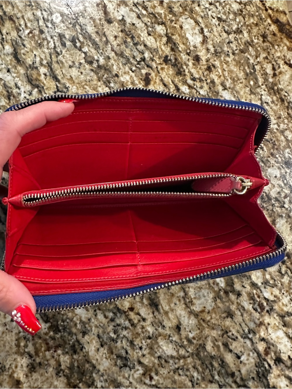 Christian Louboutin Electric Blue Studded Zip-Around Wallet - Picture 11 of 16